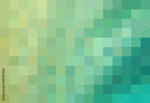 Background from green and yellow colors squares. Geometric texture. Abstract art pattern of square pixels, space for your design or text. A backing of mosaic squares