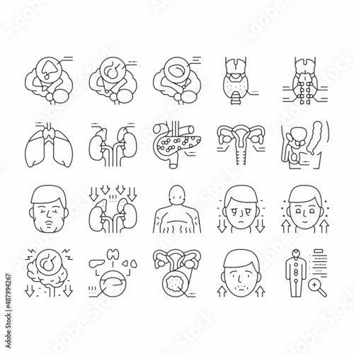 Endocrinology Medical Disease Icons Set Vector .