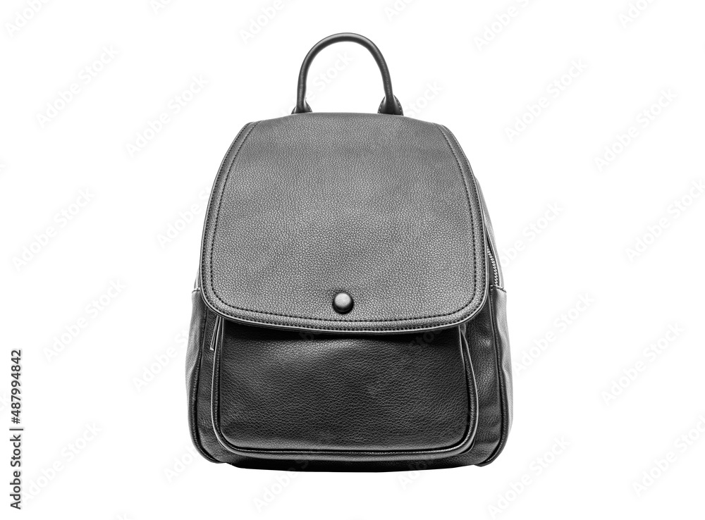 Naklejka premium Beautiful black leather backpack on a white background.