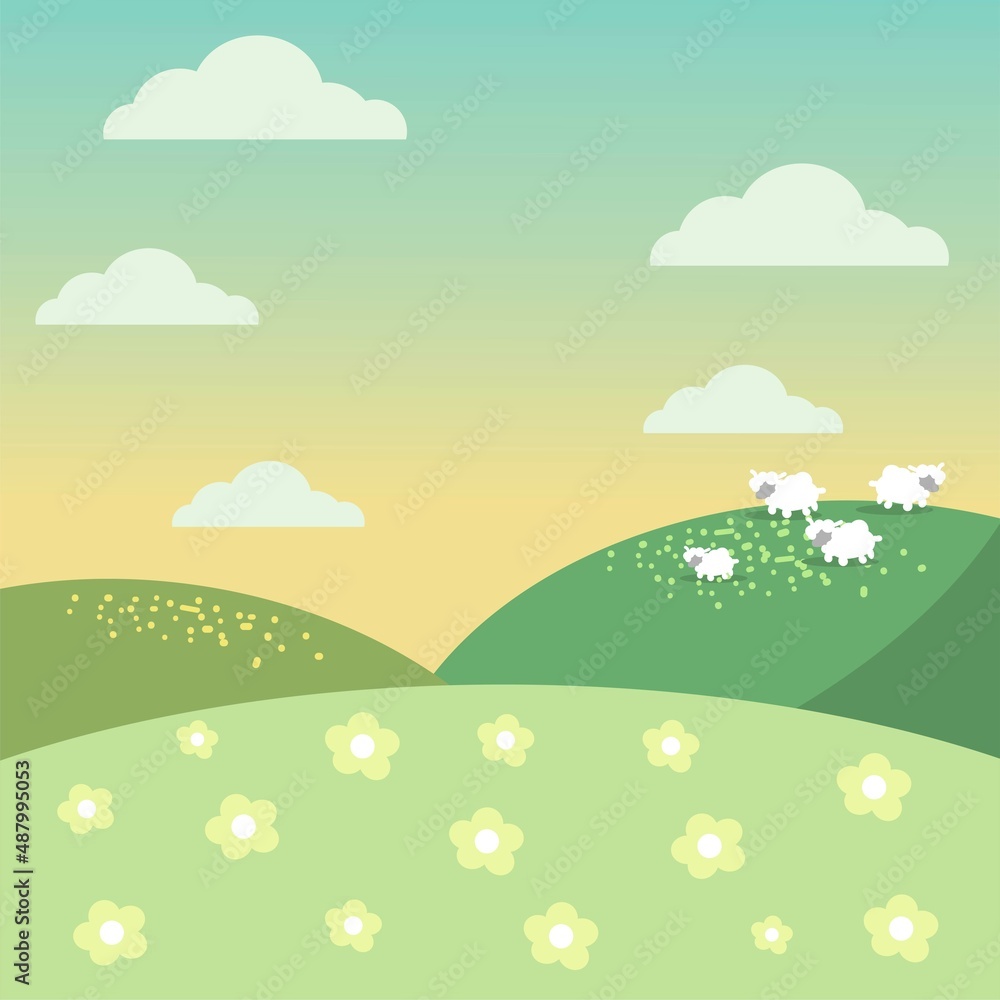 vector flat illustration of  the field and sky, landscape