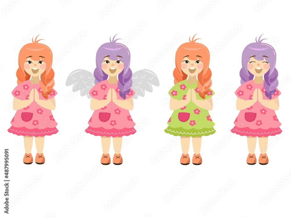 a large set of vector art, illustrations of cute cartoon girls a large set of vector art, illustrations of cute cartoon girls