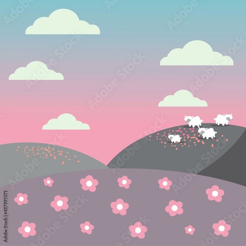 vector flat illustration of  the field and sky, landscape