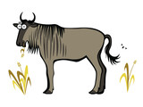 Careless cartoon wildebeest chewing grass