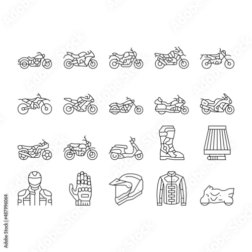 Motorcycle Bike Transport Types Icons Set Vector .