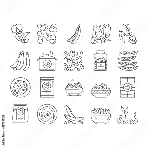 Peas Beans Vegetable Collection Icons Set Vector .