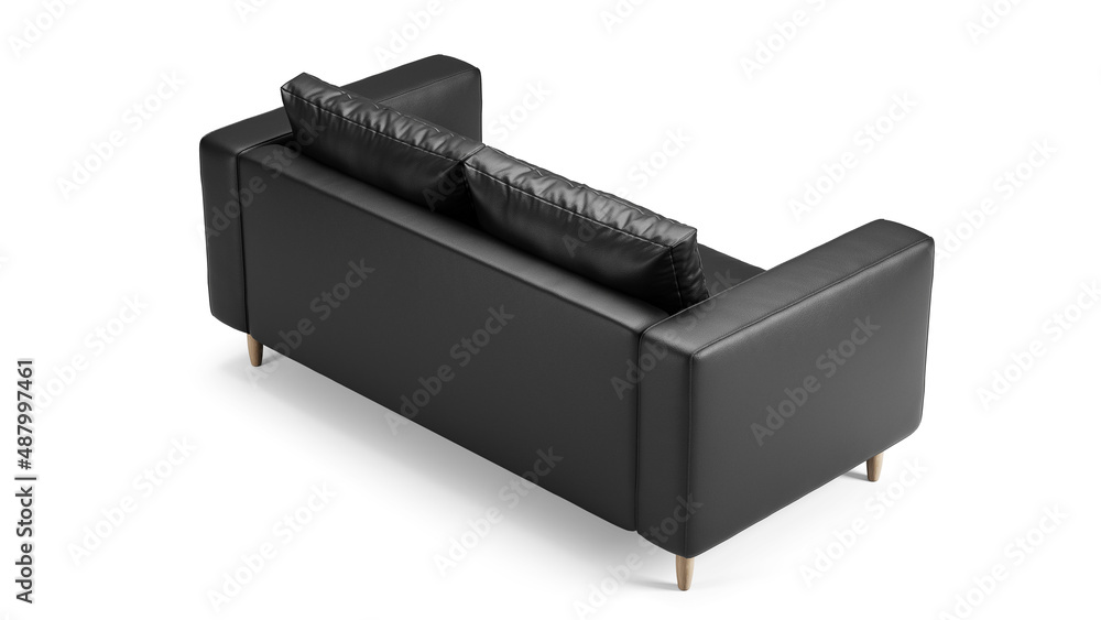Modern black leather upholstery sofa on isolated white background with shadows. Furniture for modern interior, minimalist design. 3d render. Modern black leather upholstery sofa on isolated white background with shadows. Furniture for modern interior, minimalist design. 3d render.