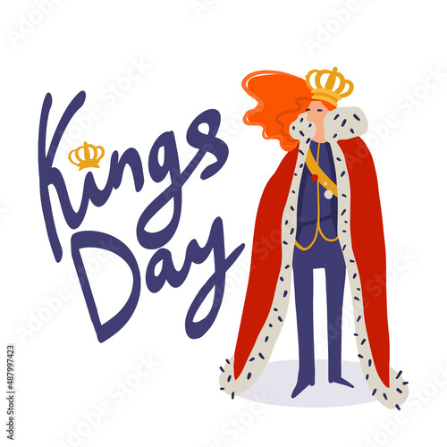King s Day in the Netherlands. The King in a crown and traditional costume