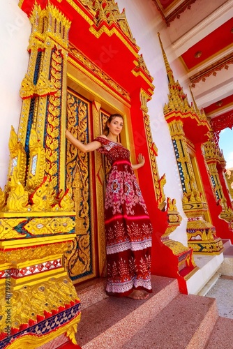portrait of a woman in the temple from phuket thailand