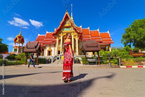 portrait of a woman in the temple from phuket thailand