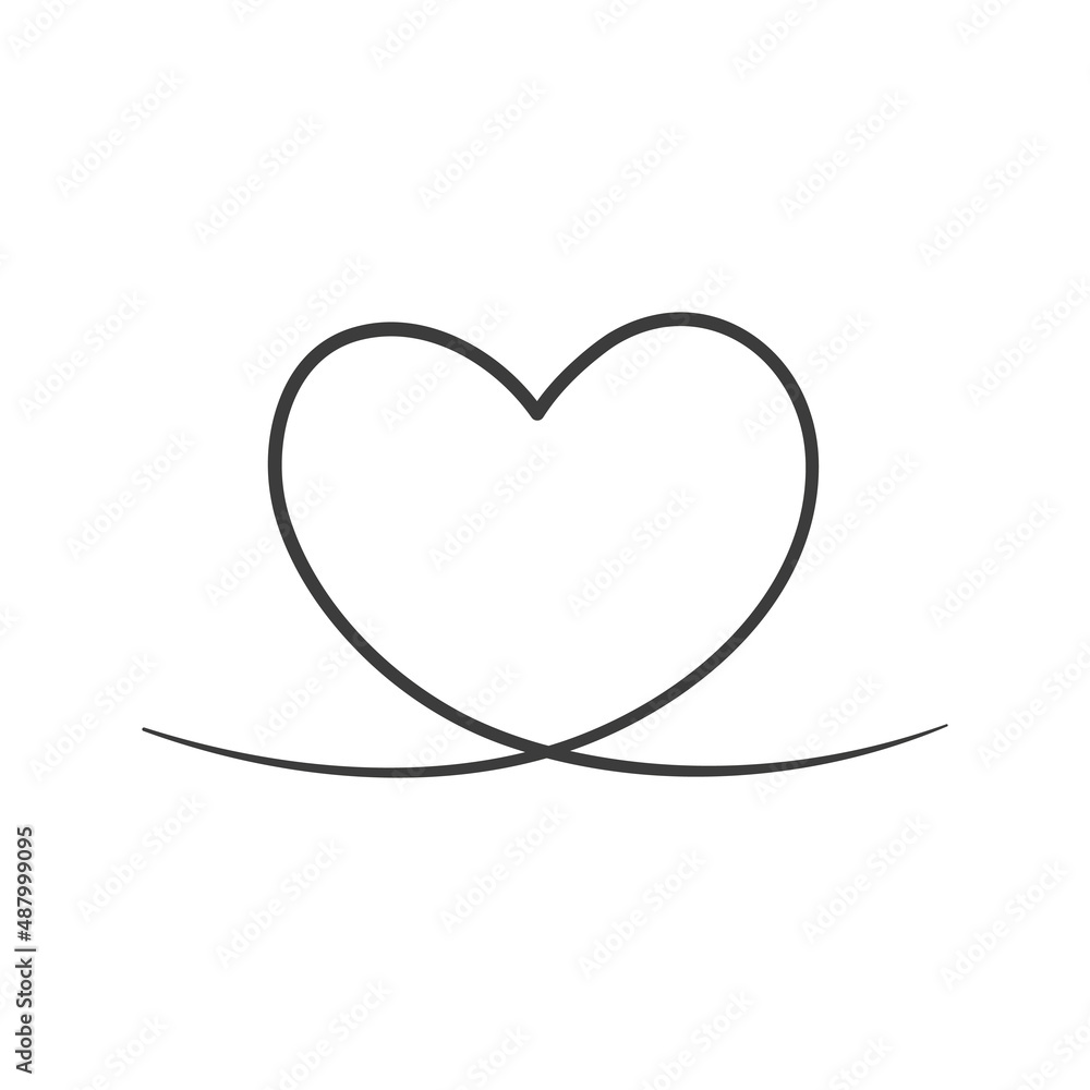 Heart line continuous icon. Love outline symbol. Valentine Day one line design. Vector isolated on white. Heart line continuous icon. Love outline symbol. Valentine Day one line design. Vector isolated on white.