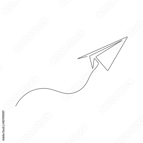 Paper airplane continuous one line drawing. Sending message linear fold plane. Vector isolated on white.
