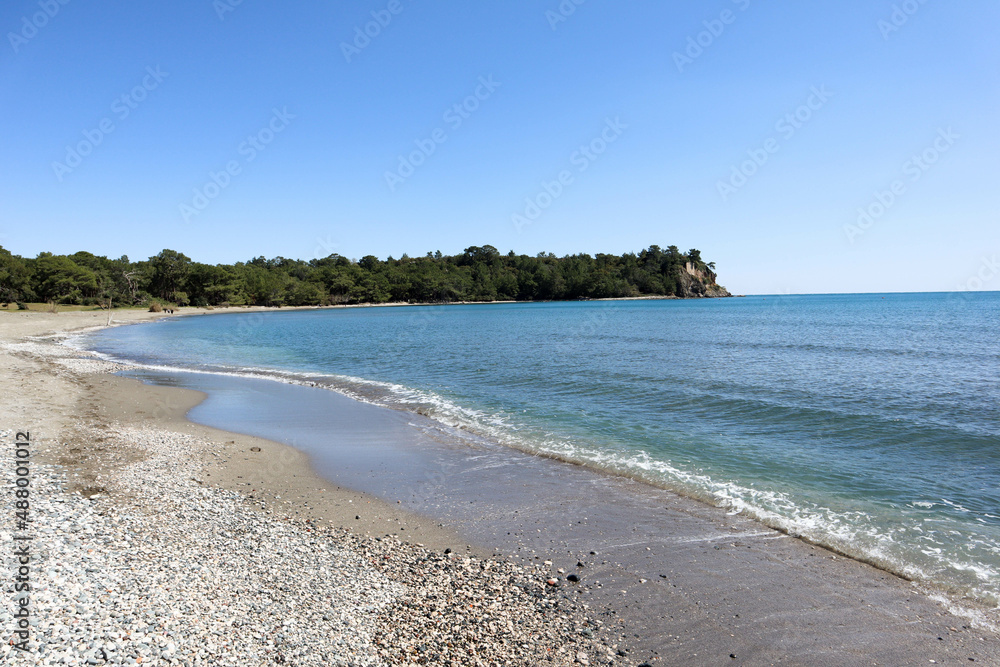 Fototapeta premium coast of the azure mediterranean sea in Phaselis, Turkey