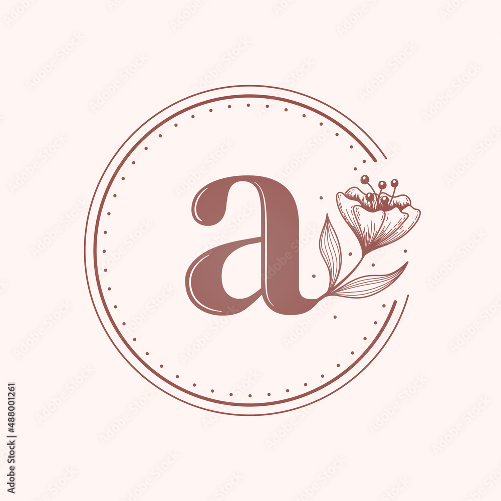 Fototapeta premium Floral letter A font. Stamp.