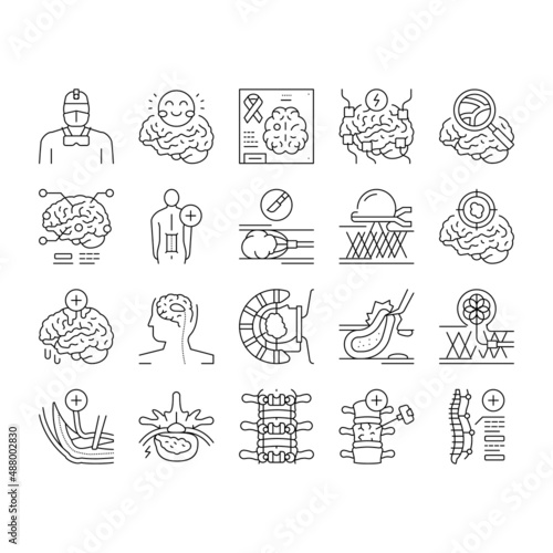 Neurosurgery Medical Treatment Icons Set Vector .