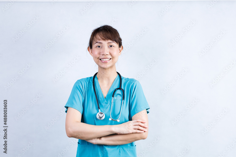 Covid-19, social distancing and coronavirus pandemic concept. Close-up portrait of confident smiling asian female doctor Covid-19, social distancing and coronavirus pandemic concept. Close-up portrait of confident smiling asian female doctor