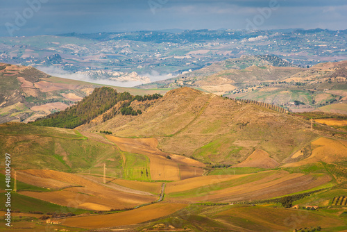 Panorama from Mazzarino Medieval Castle, Caltanissetta, Sicily, Italy, Europe