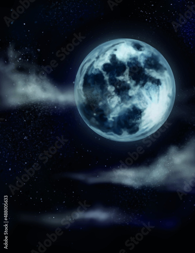 Dark illustration with the image of the moon  clouds.Vector for printable covers.