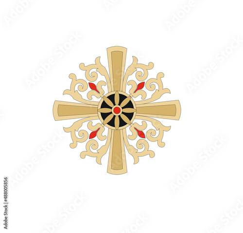 GOLD EMBROIDERY FOR LITURGICAL CLOTHES AND SACRED CEREMONIES. SACRED CATHOLIC SYMBOLS IN ANCIENT STYLE WITH GOLDEN DECORATIONS