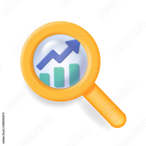 Analysis icon, Infographic bars chart in lupe, magnifire glass and graph Vector illustration