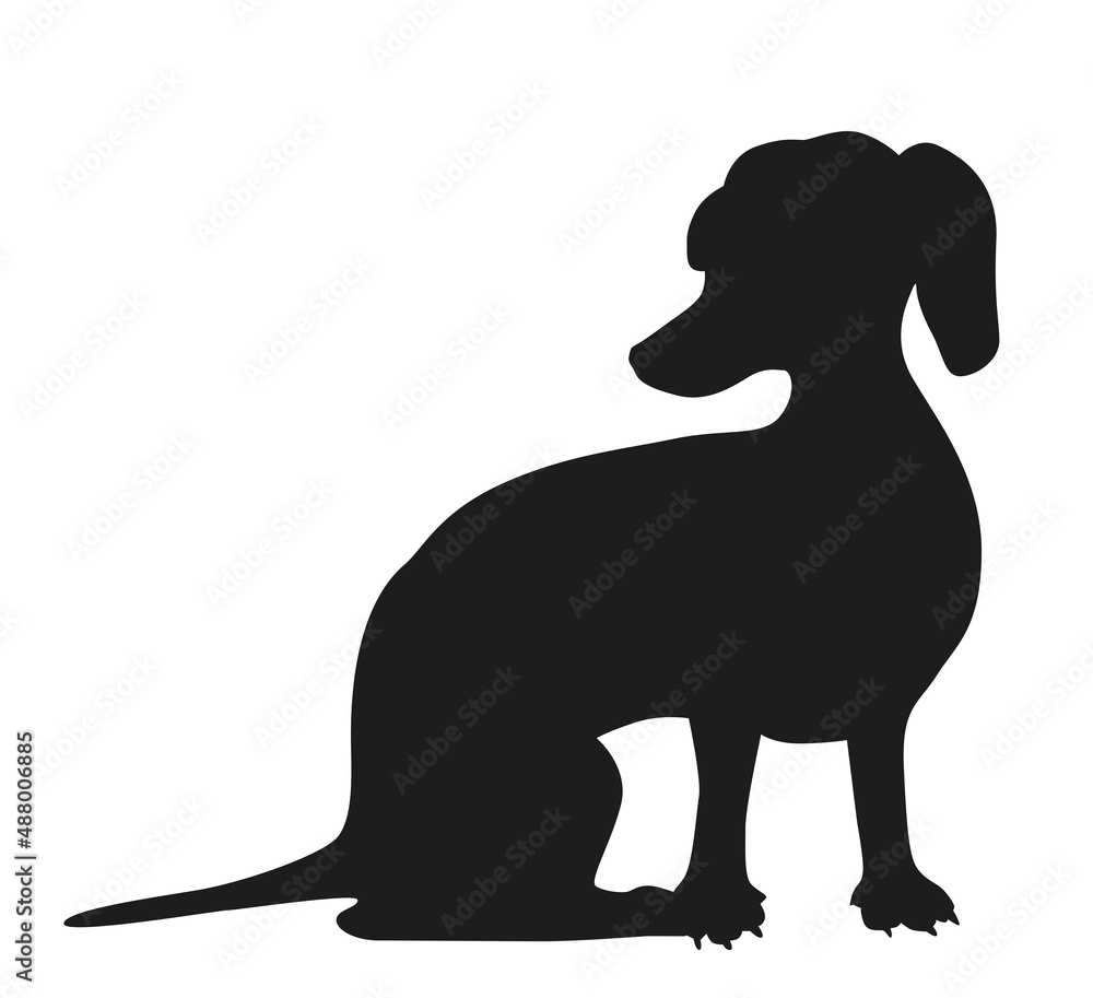 The dachshund icon sits a black silhouette of a dog