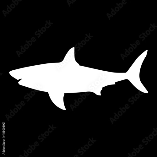 white icon shark, black background