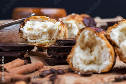 custard cake with cream  chocolate and other sweets