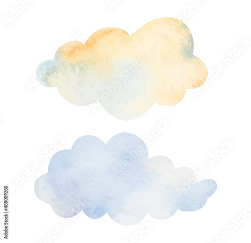 Watercolor vector clouds decorative elements. Illustrations clip art for kids decorations