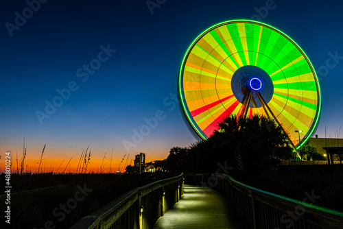 Sunset on The Boardwalk and Amusement Park, Myrtle Beach , South Carolina, USA