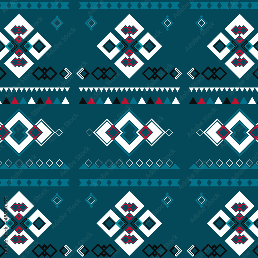 Navajo vector seamless pattern with abstract geometric shapes in smalt blue, white, red, vivid burgundy colors. Design for carpet, scarf, wallpaper, fabric. Navajo vector seamless pattern with abstract geometric shapes in smalt blue, white, red, vivid burgundy colors. Design for carpet, scarf, wallpaper, fabric.