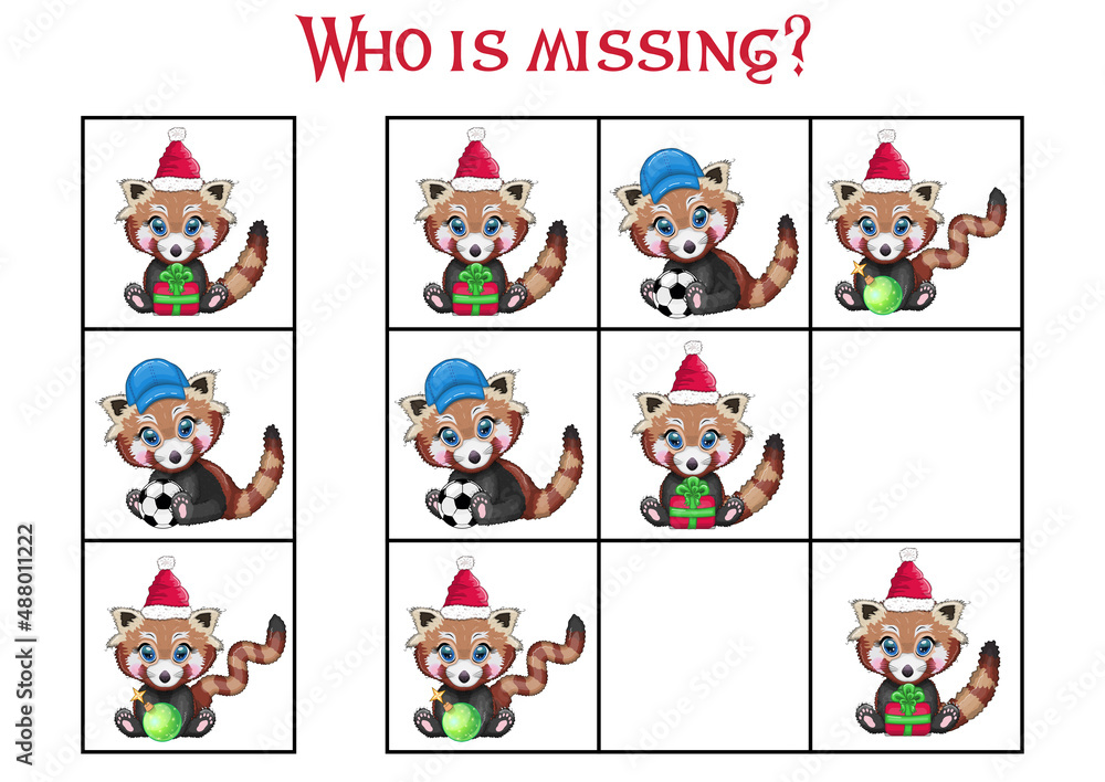 Fototapeta premium Sudoku game for children with pictures. Kids activity sheet. Cartoon animal