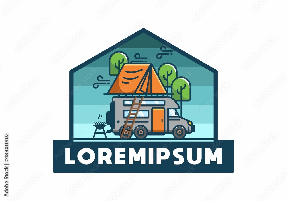 Rooftop car camping flat illustration