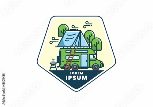 Rooftop car camping flat illustration