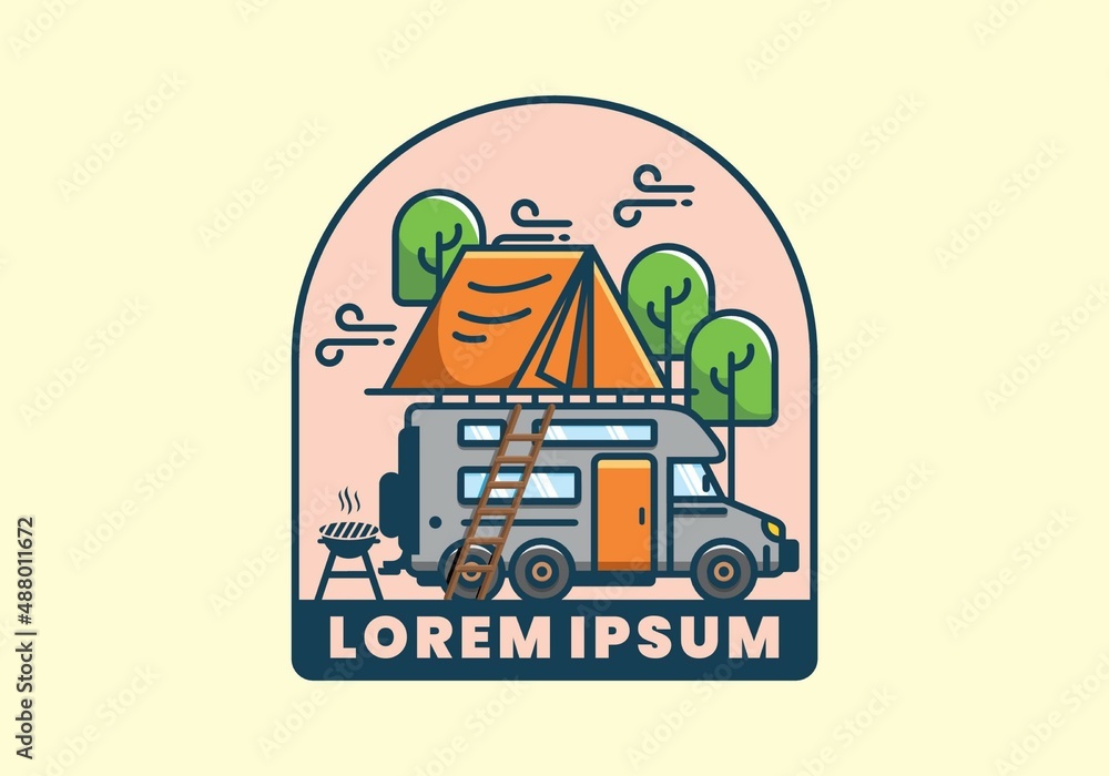 Rooftop car camping flat illustration Rooftop car camping flat illustration