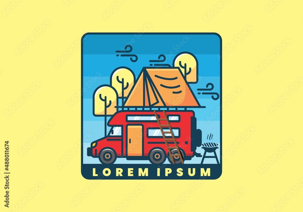 Rooftop car camping flat illustration