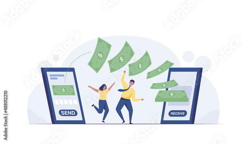 People sending and receiving money wireless with their mobile phones.