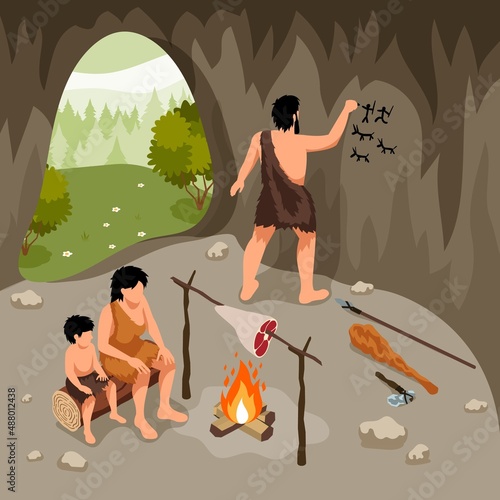 Primitive People Carving Composition