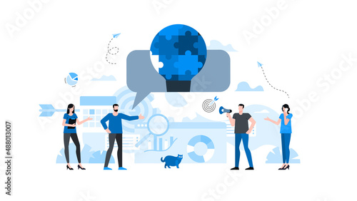 Animation ready duik friendly vector Illustration. Conceptual business story. Puzzle connection, teamwork abstract metaphor, partnership, collaboration, solving problem, effective business solution.