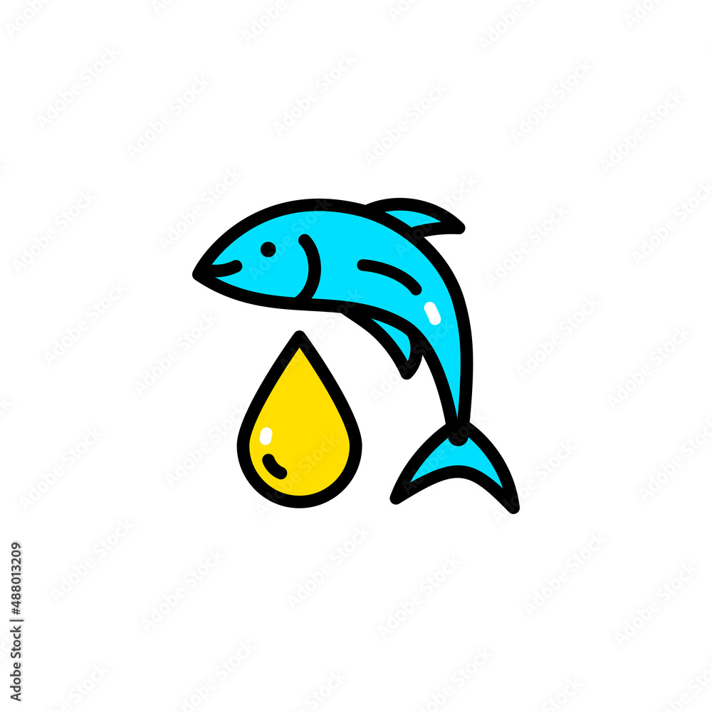 Obraz premium Fish oil icon. Line style cod liver oil sign. Fat oil drop.