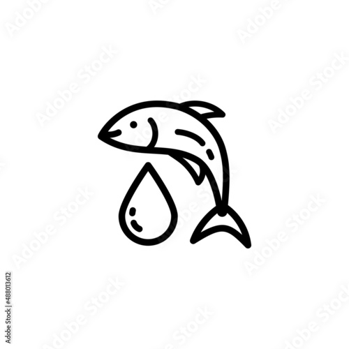Fish oil icon. Line style cod liver oil sign. Fat oil drop.