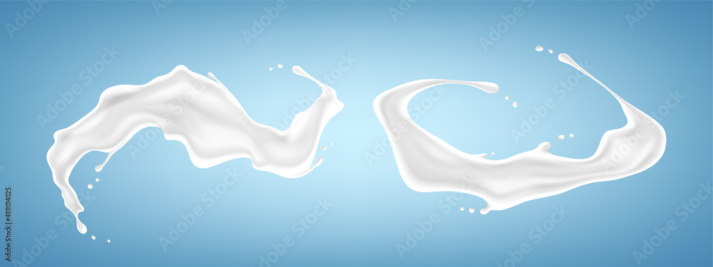 Set of milk splashes isolated on blue background. Vector illustration. Set of milk splashes isolated on blue background. Vector illustration.