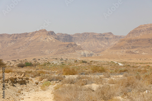 Rocky hills of the Negev Desert in Israel. Breathtaking landscape and nature of the Middle East at sunset. High quality photo photo