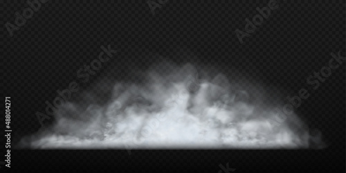 White fog or smoke isolated on dark transparent background. Vector illustration