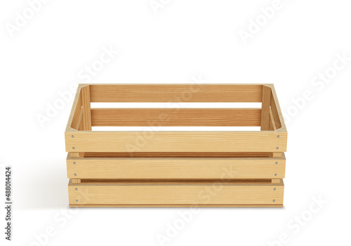 Vector realistic cargo storage wooden box isolated on white background. Wooden fruit box with holes. Box for storage and transportation of food © Vector_Artist