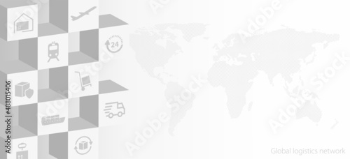 Global logistics network. Map global logistics partnership connection.  Logistics icon set and web header banner with dot world map  for your design.  EPS10.