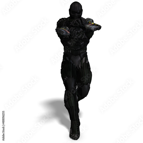 3D-illustration of an extraterristic fighter in a nanosuit