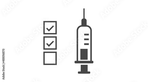 Vaccine Check Icon. Vector isolated flat black and white illustration