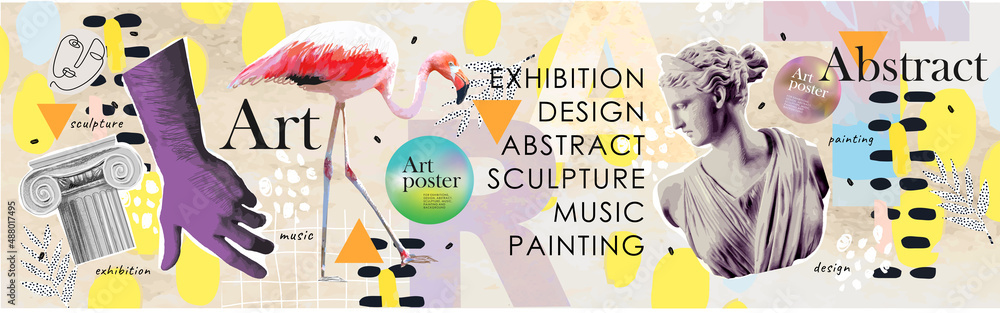Art objects for an exhibition of painting, culture, sculpture, music and design. Vector abstract modern illustrations for creative festivals and events - obrazy, fototapety, plakaty 