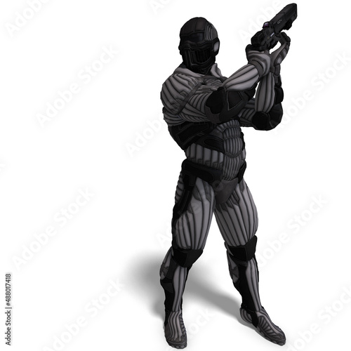 3D-illustration of an extraterristic fighter in a nanosuit © Ralf Kraft