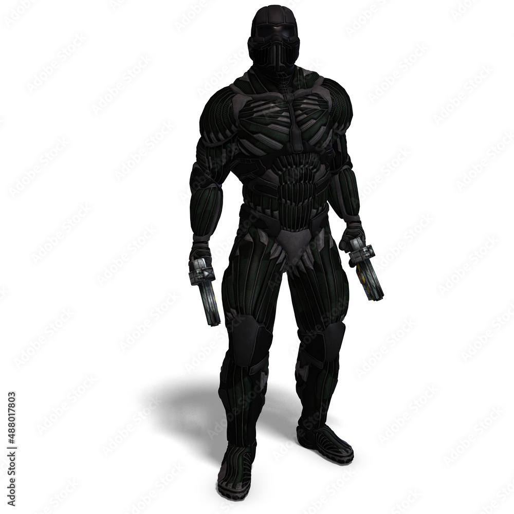 3D-illustration of an extraterristic fighter in a nanosuit 3D-illustration of an extraterristic fighter in a nanosuit