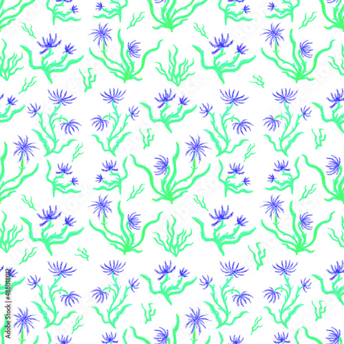 Handdrawn purple flowers seamless parrern Vector photo